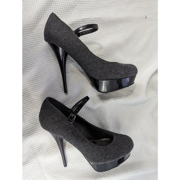 NWOT! CANDIE'S! GRAY FLANNEL & BLACK PATENT LEATHER STILETTO HEELS! SZ 7M - Picture 3 of 8